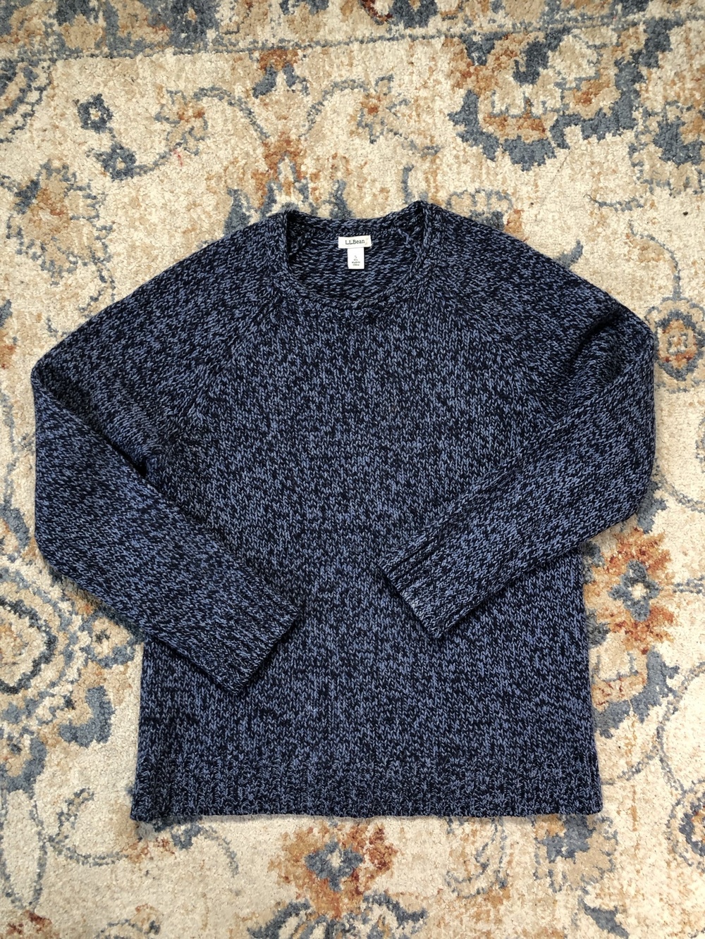 LL Bean Sweater Mens Small Blue Crewneck Textured Knit Pullover Long Sleeve